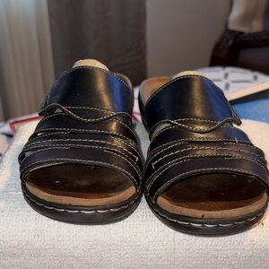 Clarks Brown Leather Slide Sandals